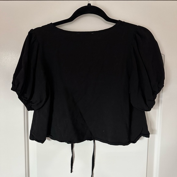 Heatherly‎ Anastasia Tie Front Lace Up Detail Cropped Blouse Black Size Small - Picture 5 of 5